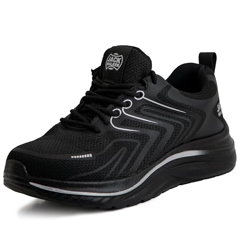 Jack Walker Men's Walking Trainers Lightweight and Breathable Non-Slip Rubber Soles Ideal for Trekking Protective Sports Footwear for Everyday Use JW032 Black (9 UK)