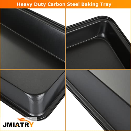 JMIATRY 4 Pcs Non Stick Oven Baking Tray, Rectangle Heavy Duty Carbon Steel Oven Tray, PFOA Free Roasting Tin Pans for Baking Food, Black - Image 4
