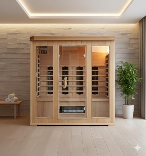 CONCEPT USINE | Cabine Sauna Infrarouge 4-5 Places en Bois Hemlock | Chromothérapie 7 Couleurs | 7 D...