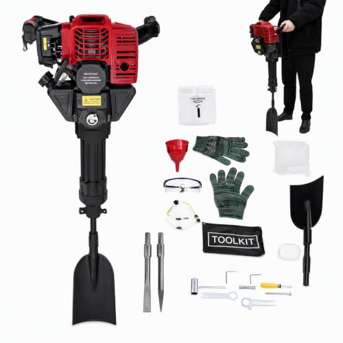 ZENTIVE 52CC Grabenfräse Benzin 2-Takt Garten Baum Bagger Benzin 1900W | 2 In 1 Baum Grab Maschine mit Spitzes Pickel und Flache Spitzhacke, Baumgrabungsmaschine baumgräber für Garten und Bauernhof