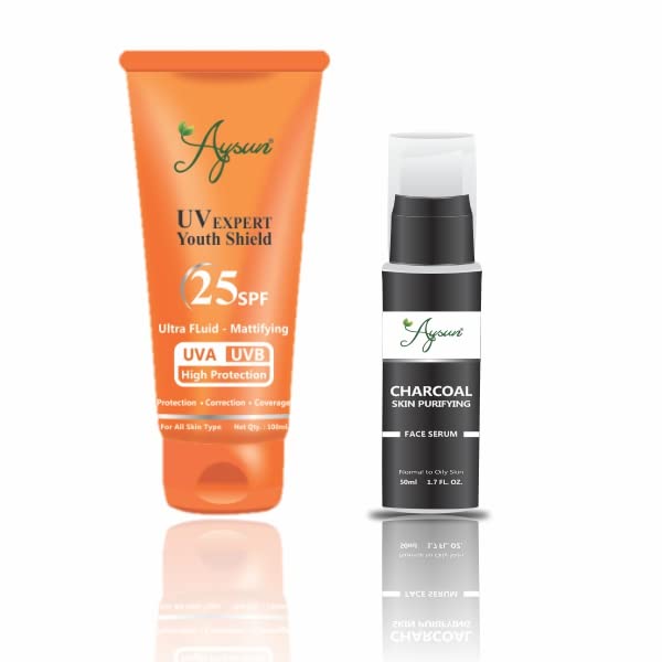 Aysun Combo Pack of UV Expert Youth Shield 25SPF & Charcoal Face Serum Pack of 2