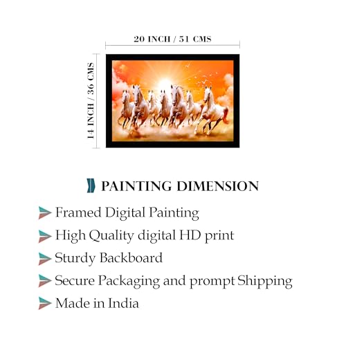 Image of Indianara Vastu Running Seven Horse Painting With Frame 20 Inches X 14 Inches (Style 7)