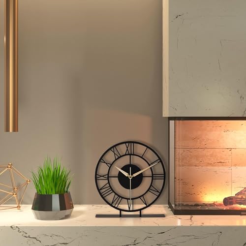 Image of Battery Operated Cloc Modern Metal Desk Clock Reloj de Escritorio para Oficina Pequena y Tranquila Junto a La Cama Desk Metal Clock (RE Style-25, Size-20 CM)