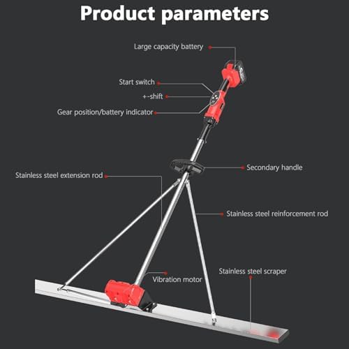 Power Concrete Screed Vibratory Kit - Cordless Electric Cement Finishing Tool, 9 Speed Settings, 150cm Size, Includes 2 Batteries for Efficient Concrete Leveling and Finishing