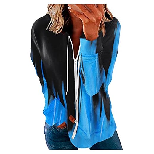 Sweatshirt dam oversizeddam casual print stitching hoodie-långärmad dragkedja-tröjor-jacka-hoodie dam dragkedja, Blå-a, M