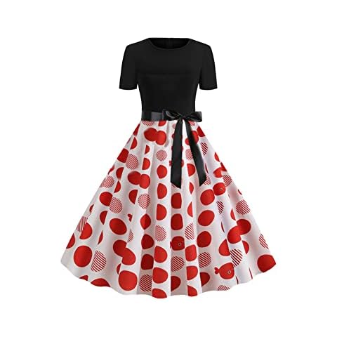 Vestido de Fiesta YMING Manga Corta Cuello Redondo Vintage Punto Rojo Cover