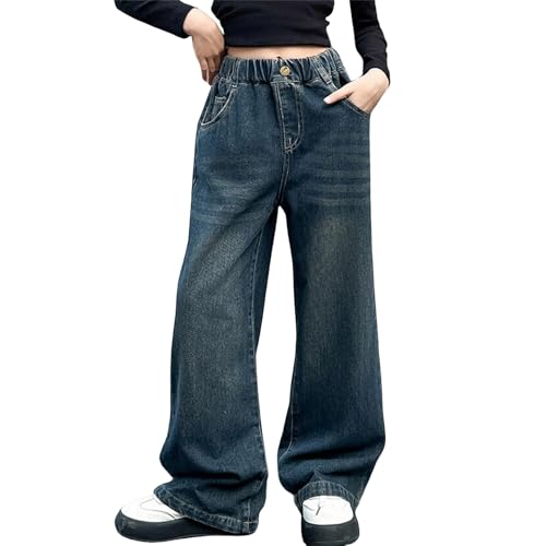 Tween Girls' Baggy Jeans Elastic Waist Straight Leg Denim Pants Wide Leg Loose Jean Pants with Pocket for Teens Girls