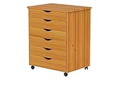 Adeptus Original Roll Cart, Solid Wood, 6 Drawer Extra Wide Drawers Roll Carts, Medium Pine