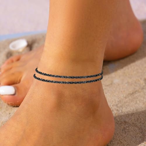 Image of Nanafast Women's Ankle Bracelets, Sparkling Multi-layer Anklet Bracelets for Women, Adjustable Shiny Gold /Silver Anklets for Women, Beach Cute Anklets Jewelry for Summer