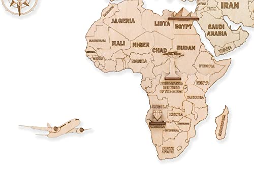 Wood Trick Wooden World Map For Wall Decor - W/Landmarks & Islands - Big - 39X24″ - Premium Style - Very Detailed Cartography - Perfect Wood Gift For Travel Wedding - 3D Wooden Puzzle Travel Map #TOP2