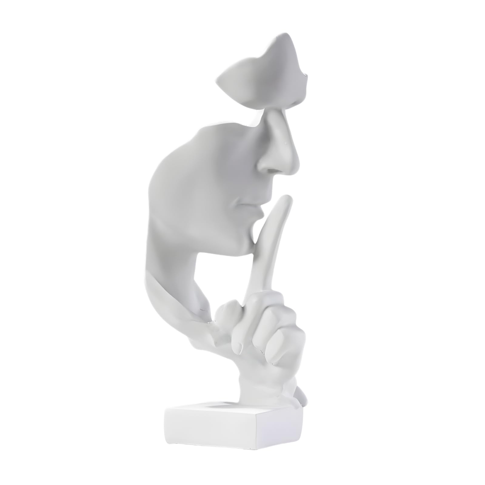 aboxoo Silence is Gold Thinker - Estatua de resina moderna y simple, esculturas abstractas creativas para entrada, habitación creativa, hogar, estudio de oficina, decoración de piano (blanco grande)