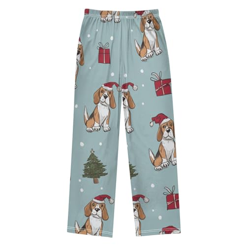 ZZXXB Merry Christmas Beagle and Tree Boys Long Pants Soft Trousers Elastic Waist Kids Lounge Bottoms with Pockets S-XL2