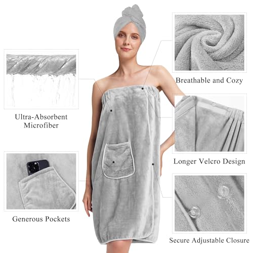 Image of PJGGZ Towel Wrap for Women, Three Adjust Clasps Closure Bath Wraps After Shower Spa Sauna Bathrobe(Available in Plus Size)