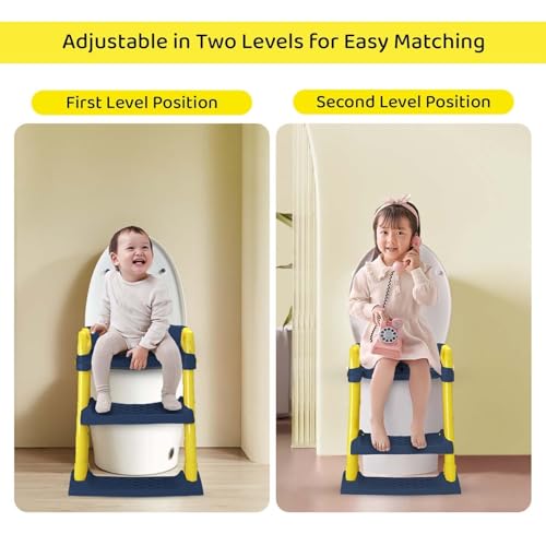 Image of StarAndDaisy Potty Training Seat - Potty Seat for Kids 1-5 Years /Ladder Baby Potty Seat /Chair with Comfortable Soft Cushion, Anti-Skid Legs, Handles & Splash Guard -Dark Blue