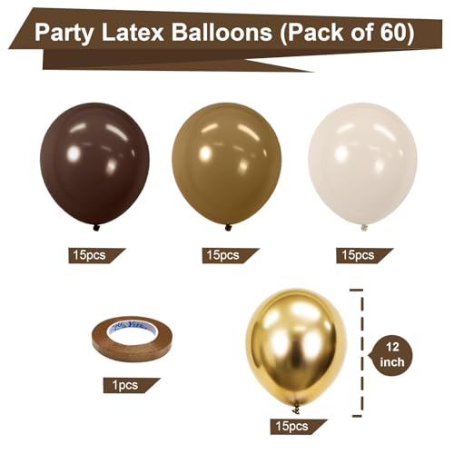 Image of Bezente Brown and Gold Balloons Set 60pcs 12 inch