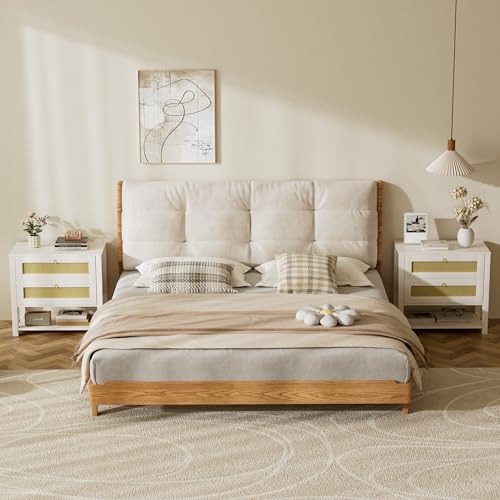 SYESWAY Nightstands Set of 2, White Night Stand with 2 Rattan Drawers and Open Storage Shelf, Large Bed Side Table End Tables for Bedroom, Living Room - Image 3