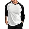BVEBJDX Men's Raglan Baseball Tee Shirt - Casual T-Shirts Classic Long Sleeve Sweatshirt Color Block T Shirt Crewneck Pullover Breathable Blouse Tops Regular Fit Tshirts Lightweight Sweatshirts White #1