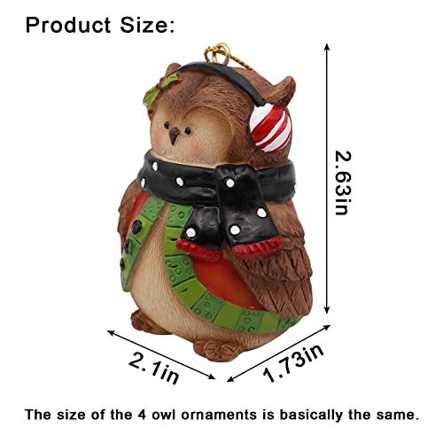 Resin Owl Ornaments For Christmas Tree, Christmas Hanging Ornament Owl, Greet Gifts For Owls Lovers, Birds Lovers, Animal Lovers, Small Owl Ornament Set Of 4 (2.7" H) #TOP2