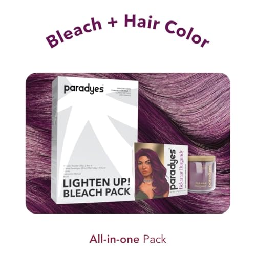 Image of Paradyes Semi-permanent Bekaraar Burgundy DIY Conditioner Based Hair Colour 120 gm and Lighten Up! Bleach Pack 30 Vol. for all Hair Types