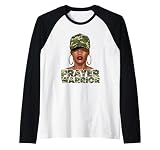 Christian Camo Prayer Warrior, Afro Black Woman Faith Art Raglan Baseball Tee