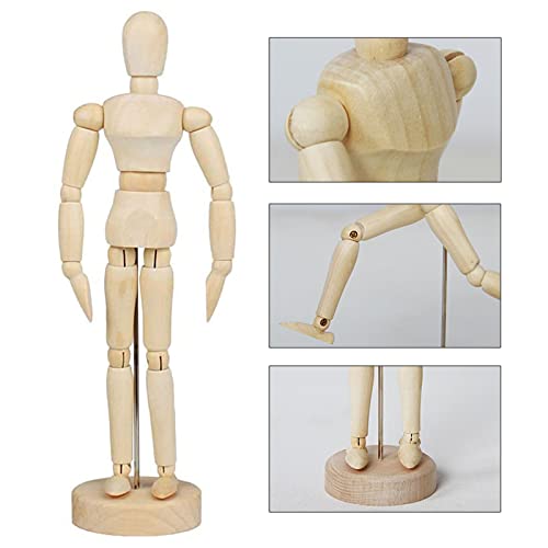 Gliederpuppe Holz 30cm Modellpuppe Verstellbare Gliederpuppe mit Sockel für Zeichnen, Malen, Kunst, Modellfigur Zeichenpuppe Holz Holzpuppe zum Zeichnen für Anfänger, Profis und Künstler