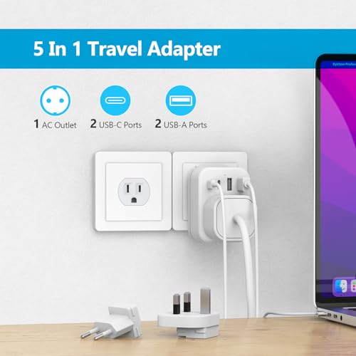 JSVER Reiseadapter Weltweit Set,Internationaler Reisestecker Adapter mit USB C, Typ A/C/G/B/I/M Stecker Steckdosenadapter mit 4 USB Reiseadapter für USA/Canada/Europa/UK/Südafrika/Japan/China/AUS