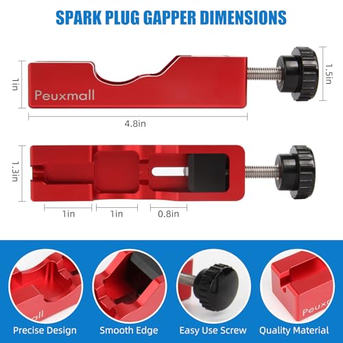 Peuxmall Spark Plug Gap Tool, Spark Plug Gapping Tool with 32 Blade Steel Feeler Gauge, Universal Spark Plug Gap Tool for Most 10mm 12mm 14mm 16mm Spark Plugs (Red)