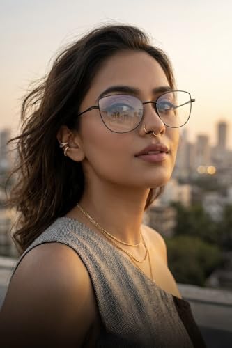 Image of Jodykoes Cat Eye Frames for Women Premium Series Designer Eyeglasses with Blu Cut Anti-Glare Protection | Fashionable Metal Frames | Ideal for Computer and Blue Rays