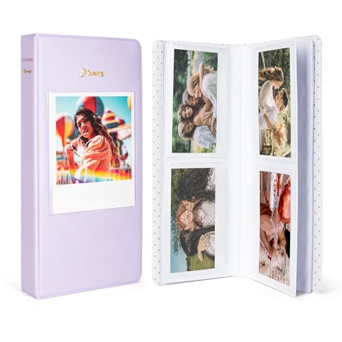 Álbum de fotos HIYQIN para película Instax Wide de 3.5x4.25, álbum de 64 bolsillos con ventana para fotos, se adapta a Fujifilm Instax Wide 400/300/210/200/Wide EVO/Polaroid 600 i Type   Púrpura