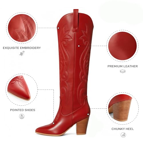 Image of WIRALOMI Cowboy Boots for Women Knee High Western Chunky Heel
