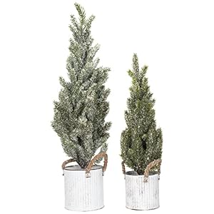 DEMDACO Frosted Artificial Trees 24 Inch Potted in Whitewashed Christmas Buckets Set of 2