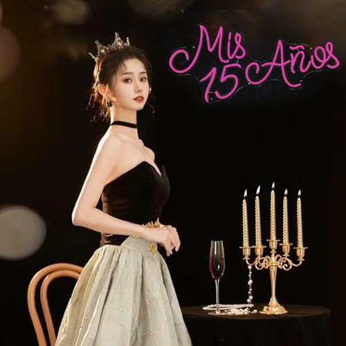 Image of XIMAQIS- Mis 15 Anos Neon Sign for Wall Decor, Custom 15th Birthday Party Led Neon Light, Mis Quince Party Decor, Sweet 15 Quinceanera Party Sign,Gifts - for Her USB Powered Size:19.5x10inch (Pink)
