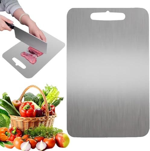 Tabla de cortar de titanio,Tabla Cortar Acero Inoxidable para Cocina,para carne, pan, verduras, frutas,Apta para Lavavajillas (30 x 20 cm)