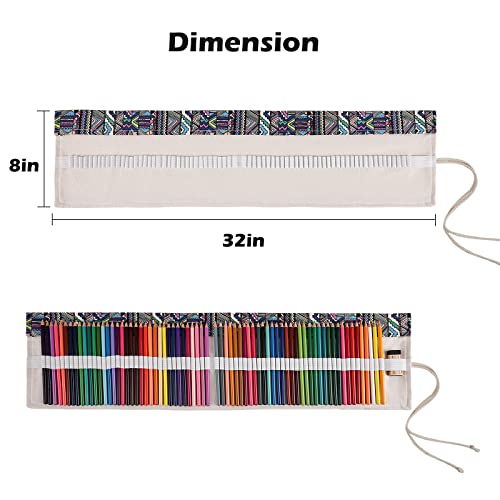 Image of Surblue Canvas Pencil Case Pencil Roll Wrap with 72 Slots Coloring Pencil Holder Organizer Paint Brush Storage Pouch Portable for Artist,Writer (Multicolour