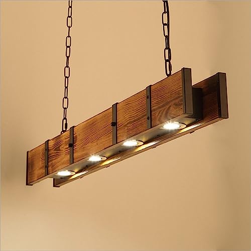 Lámpara de araña de madera ideal para iluminar mesas de comedor largas 5