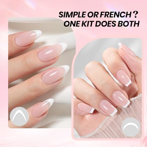Image of Beetles French Tip Gel Polish Set - White Nude Pink French Manicure Kit with 2 Nail Art Sticker, Soak Off UV LED for DIY Home & Salon Gift for Women