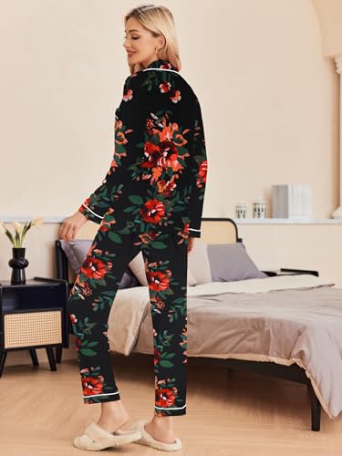 Image of Ekouaer Pajamas Women's Long Sleeve Sleepwear Soft Button Down Loungewear Pjs Lounge Set Nightwear XS-XXL