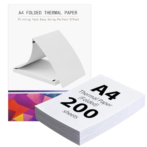 (200 Hojas) Papel Termico Impresora A4,Papel Térmico A4 Plegable,Compatible con La Mayoría de Impresoras Térmicas,Sin BPA, de Secado Rápido,Adecuado para Documentos, Sitios Web y Fotos