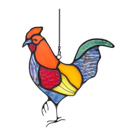 BOXCASA Rooster Stained Glass Window Hanging,Unique Rooster Stained Glass Suncatcher for Window, Perfect Rooster Decor Indoor Ornaments for Farmhouse Country Style Rooster Decor Cover