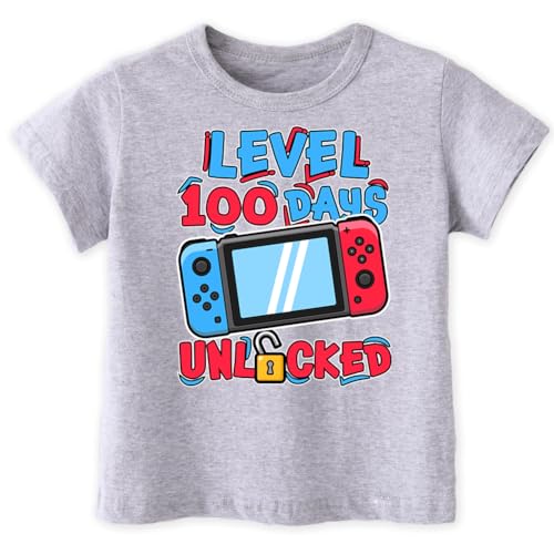 Image of Kids Little Boys Girls 100 Days of School Shirt Short Sleeve Funny Graphic Letters Print Celebration Top