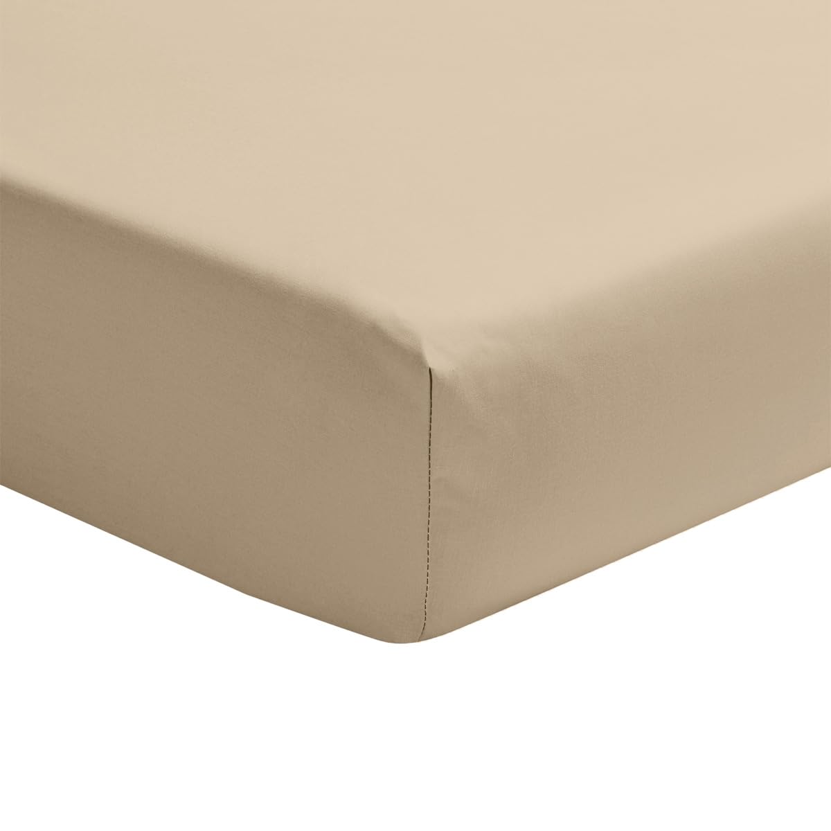 ESSIX, Plain Cotton Percale Fitted Sheet, 35 cm, Première, 160 x 200 cm, Beige
