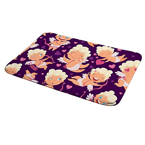 Tapis de bain motif anges et coeurs roses lavable en machine 36x61 cm