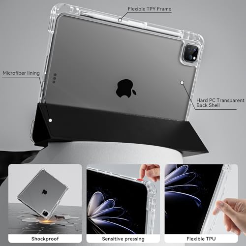 Image of JKSML Case for iPad Air 13 Inch M3 /M2 (2025 /2024) /iPad Pro 12.9 inch 6th /5th /4th Gen (2022 /2021 /2020) with Pencil Holder,2 in 1 Removable Clear Back | 2nd Gen Pencil Charging | Auto Sleep /Wake, Black