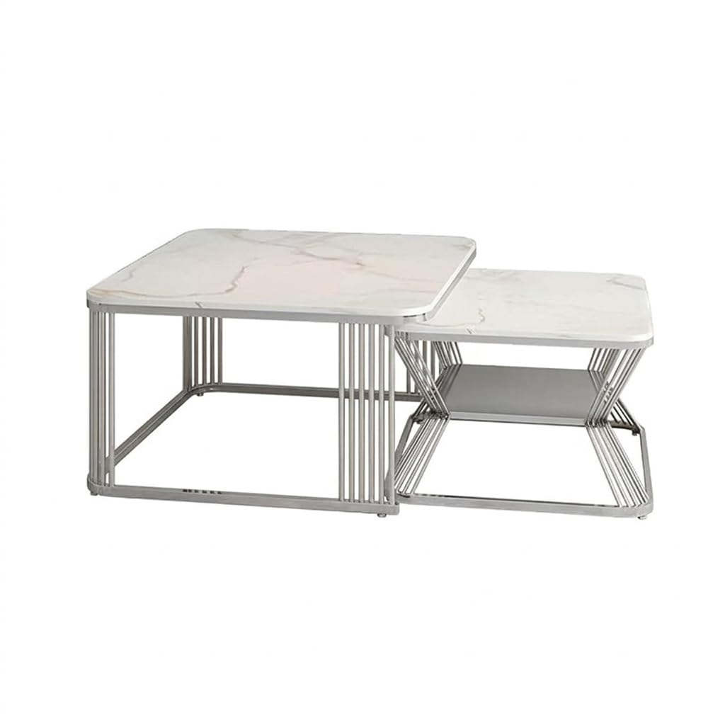 ARTROCK Elegant Nesting Coffee Table Set of 2, Contemporary Living Room Center Tables, Modern Accent Furniture for Stylish Home Interiors (White Grey)-image-49