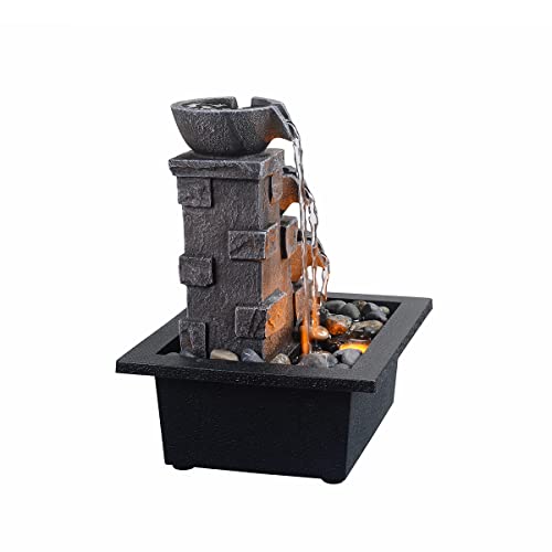 Gossi Imitation 3-Tier Stone Wall Tabletop Fountain Many Natural River Rock Office Relaxing Waterfall Meditation Tabletop Fountain Led Lights Fountain(22070) #TOP5