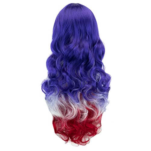 IMISSU Flag Color Design Hair Cosplay Wigs with Bangs Halloween Costume Wig (US Flag Blue White Red) - Image 4