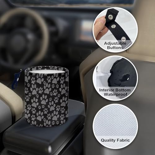 Image of Car Trash Can Dog Paw Black Printed Car Bag Accessories Interior Garbage Bin Hanging Portable Dustbin Bin Waste Basket Collapsible Car Trash Can Universal