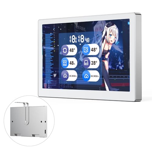 Image of waveshare 5inch USB Monitor, PC Case Secondary Screen /Desktop RGB Ambient Screen, IPS Panel, 800x480 Resolution, with Music Spectrum Analysis Function, Type-C Interface, CNC Metal Case, Silver