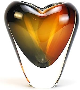 Murano Glass Design Crystal Heart Vase Amber Smoke 7" Ht. 6" Length