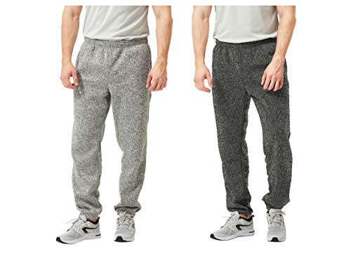 TEXFIT Mens Sweatpants with Pockets 2-Pack, Mens Jogging Pants Elastic Bottom, Soft Fleece Sweatpants for Men Light Grey/Dark Grey